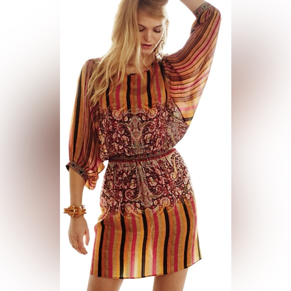 Anthropologie Sunpass Dress by Tanvi Kedia Orange Size S Beaded $198. E4